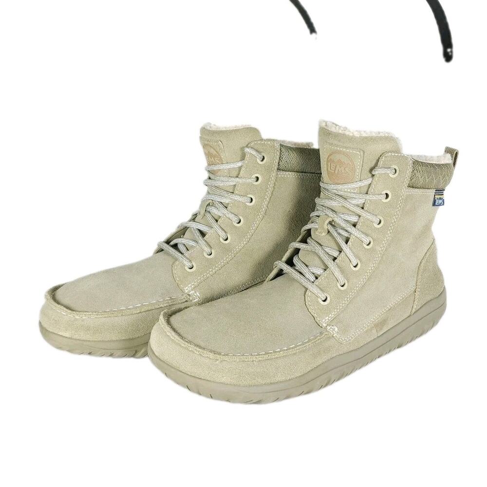 LEMS Telluride Men's US 12 Limestone Suede Faux Fur Collar Lace-up Winter Boots